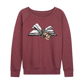 Women's Rose In Book Distressed French Terry Long Sleeve Tee