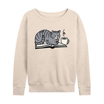 Women's Coffee & Cat On A Book French Terry Long Sleeve Tee