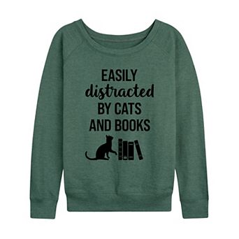 Women's Easily Distracted By Cats & Books French Terry Long Sleeve Tee