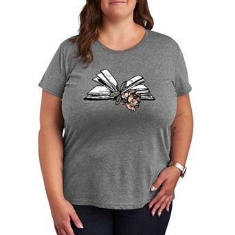 Plus Size Rose In Book Distressed Graphic Tee