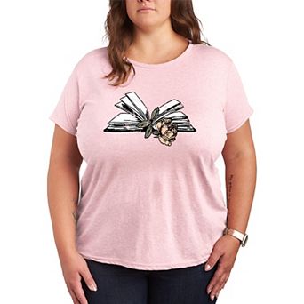 Plus Size Rose In Book Distressed Graphic Tee