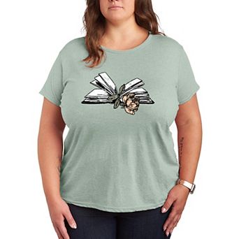 Plus Size Rose In Book Distressed Graphic Tee