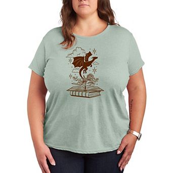 Plus Size Dragon & Book Fantasy Graphic T-Shirt