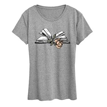 Women's Rose In Book Distressed Graphic Tee