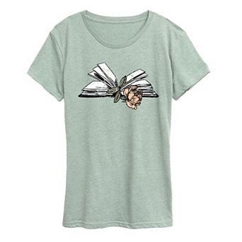 Women's Rose In Book Distressed Graphic Tee