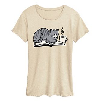 Women's Coffee & Cat On A Book Graphic Tee