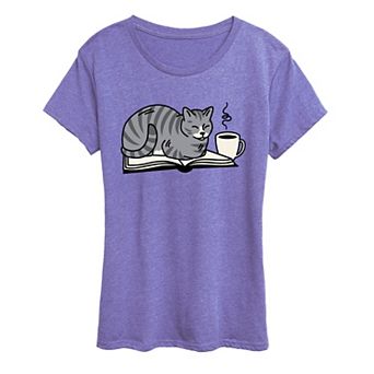 Women's Coffee & Cat On A Book Graphic Tee