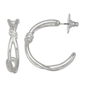 Napier Silver-Tone Bound C-Hoop Earrings