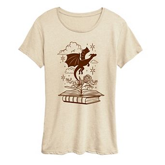 Women's Dragon & Book Fantasy Graphic T-Shirt