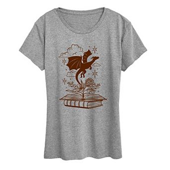 Women's Dragon & Book Fantasy Graphic T-Shirt