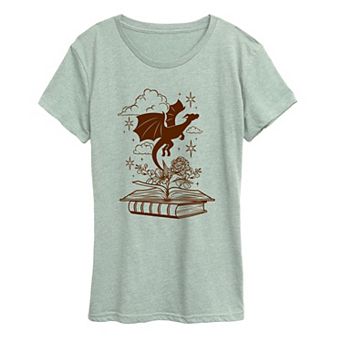 Women's Dragon & Book Fantasy Graphic T-Shirt