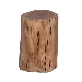 17 Inch Stump Stool End Table, Live Edge Acacia Wood Log with Grain and Knot Details, Natural Brown