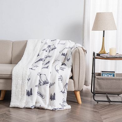 Velvet Plush Sherpa Lodge Printed Throw