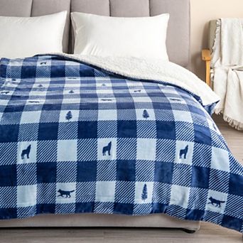 Velvet Plush Sherpa Lodge Printed Throw