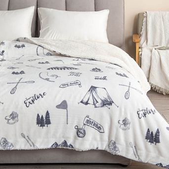 Velvet Plush Sherpa Lodge Printed Throw