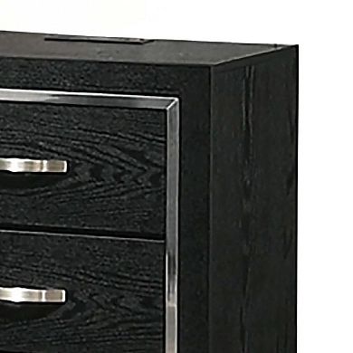 Nightstand with Charging Station, 2 Drawers, Black Rubberwood 24 Inch