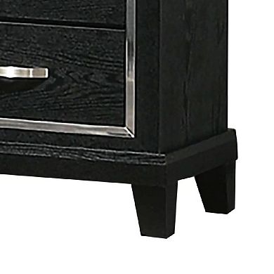 Nightstand with Charging Station, 2 Drawers, Black Rubberwood 24 Inch