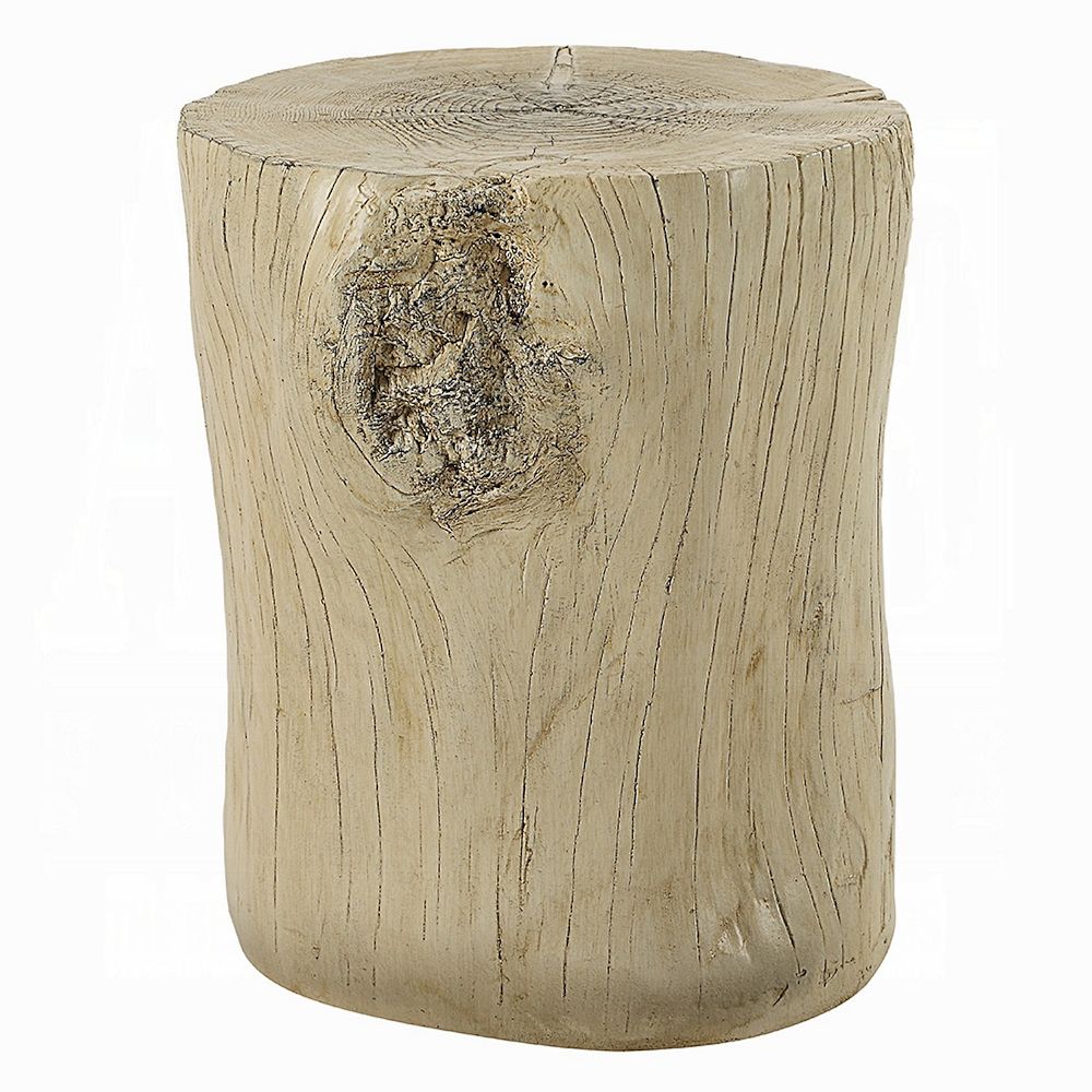 Rennie Accent Table, Light Natural Brown Cement, Log Shape, 14 Inch