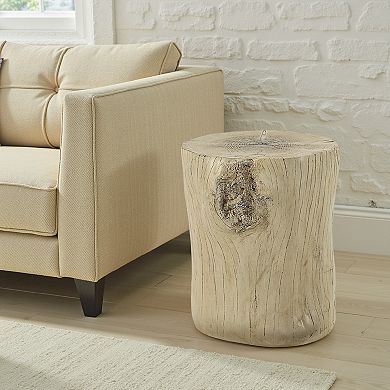Rennie Accent Table, Light Natural Brown Cement, Log Shape, 14 Inch