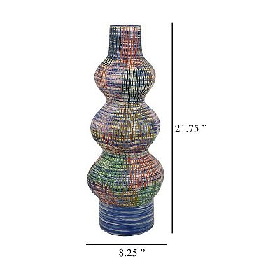 Decorative Accent Vase, 3 Rounded Accents, 22 Inch Multicolor Ceramic