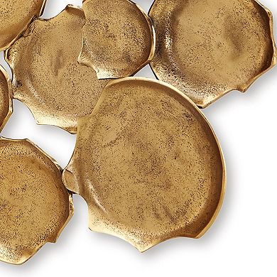 Wall Art Decor, Organic Round Shape Design, 20x20, Antique Gold Metal