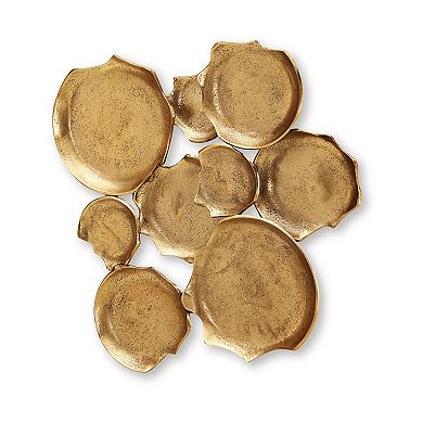 Wall Art Decor, Organic Round Shape Design, 20x20, Antique Gold Metal