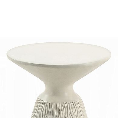 Uane Accent Table, Sculpted Natural White Cement, Round 16 Inch Top