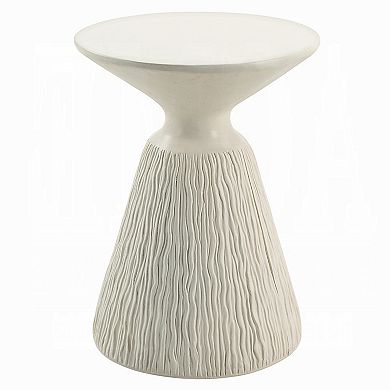 Uane Accent Table, Sculpted Natural White Cement, Round 16 Inch Top