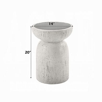 Elyana Accent Table, Sculpted Natural Gray Cement, Round 14 Inch Top