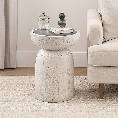 Elyana Accent Table, Sculpted Natural Gray Cement, Round 14 Inch Top