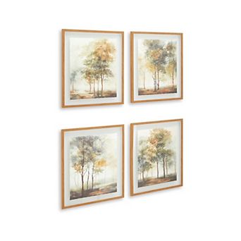 Foryn 4 pc Wall Art Set, 23x27, Spring Trees Print w Brown Frame