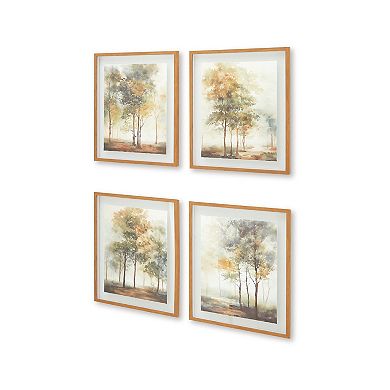 Foryn 4 Piece Wall Art Set, 23x27, Spring Trees Print w Brown Frame