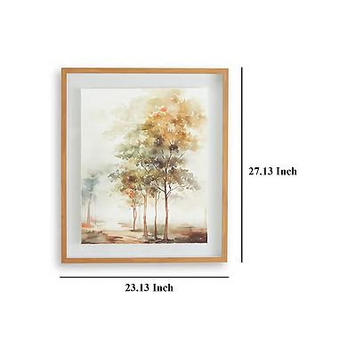 Foryn 4 Piece Wall Art Set, 23x27, Spring Trees Print w Brown Frame