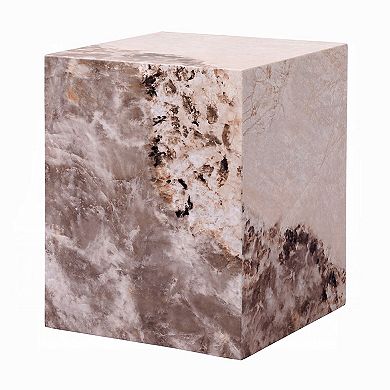 Itah Accent End Table, Square, White and Brown Faux Stone, 16 Inch