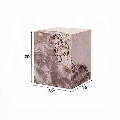 Itah Accent End Table, Square, White and Brown Faux Stone, 16 Inch