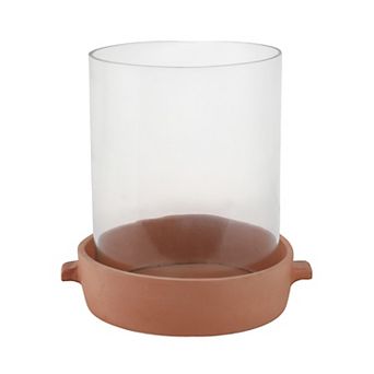 Pottery Glass Pillar Candle Holder Terracotta Base Cylindrical Form