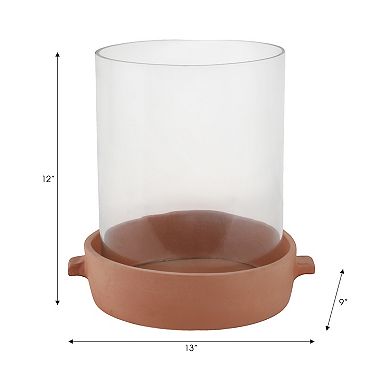 Pottery Glass Pillar Candle Holder Terracotta Base Cylindrical Form