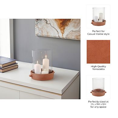 Pottery Glass Pillar Candle Holder Terracotta Base Cylindrical Form