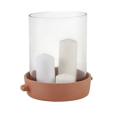 Pottery Glass Pillar Candle Holder Terracotta Base Cylindrical Form