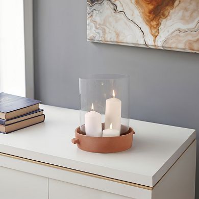 Pottery Glass Pillar Candle Holder Terracotta Base Cylindrical Form