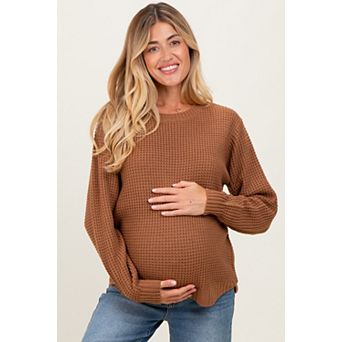 Maternity Waffle Knit Rounded Hem Sweater