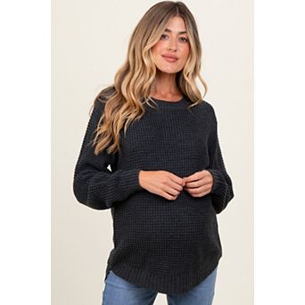 Maternity Waffle Knit Rounded Hem Sweater