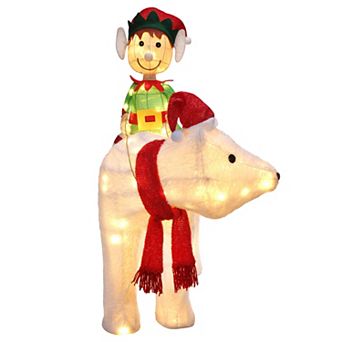 Elf Riding Polar Bear Outdoor Lighted Christmas Yard Decor with Energy-Efficient LED Lights