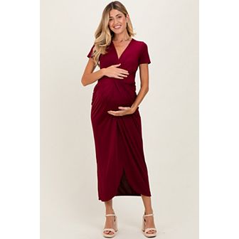 Gathered Front Short Sleeve Maxi Dress