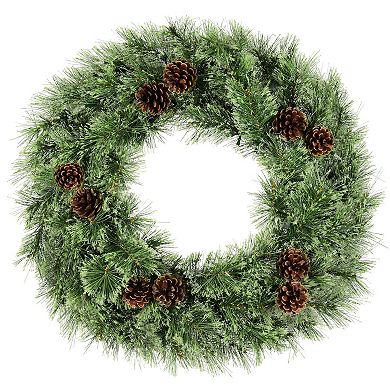24 Inch Cashmere Christmas Wreath with 50 Warm White LED Lights - Battery-Operated with Timer