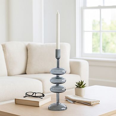 Modern Glass Retro Bubble Pillar and Taper Candle Holder Sleek Design