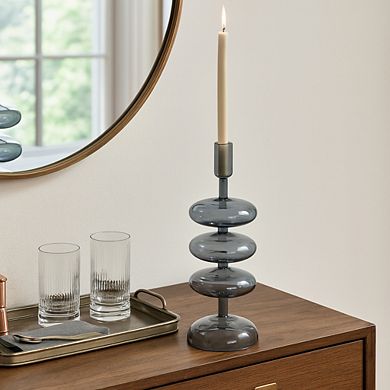 Modern Glass Retro Bubble Pillar and Taper Candle Holder Sleek Design
