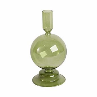 Glass Taper Candle Holder with Rounded Globe Pedestal Base Design