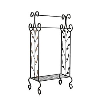 Kings Brand Furniture Black Metal with Gold Leaf Free Towel Rack Stand with Shelf