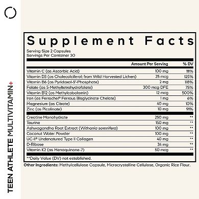 Codeage Teen Athlete Multivitamin+, Creatine, UC-II Collagen, Iron, Taurine, 60 ct